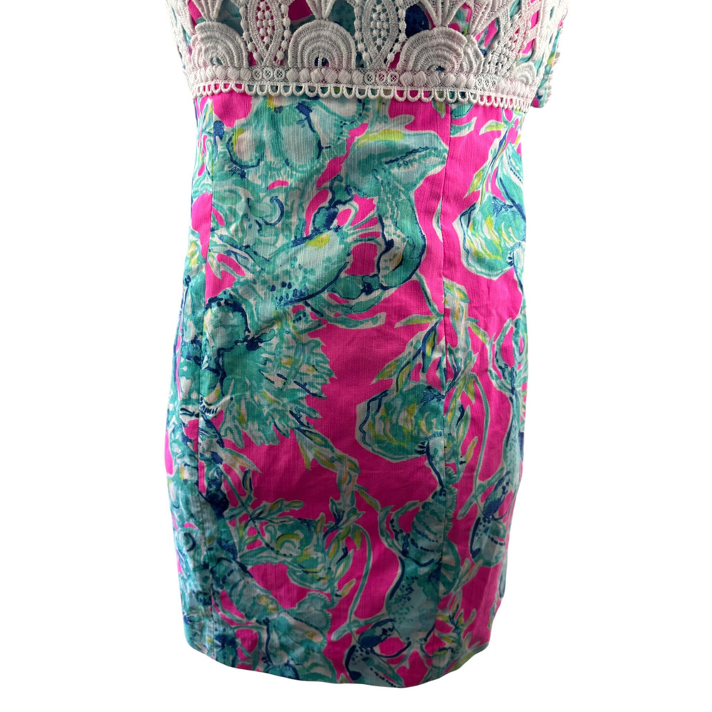Lilly Pulitzer Brynn Strapless Dress Lobsters In Love Razz Crochet Shift Size 8 - Picture 9 of 16